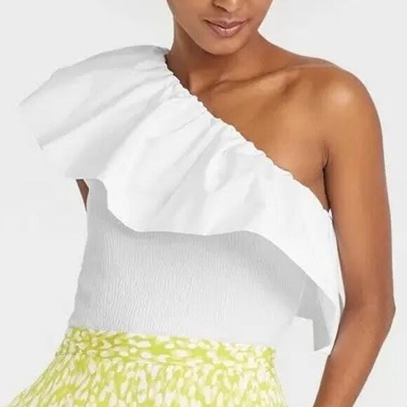 Who What Wear One Shoulder Blouse Ruffle Sleeveless White XXL Casual Pullover - Picture 3 of 9